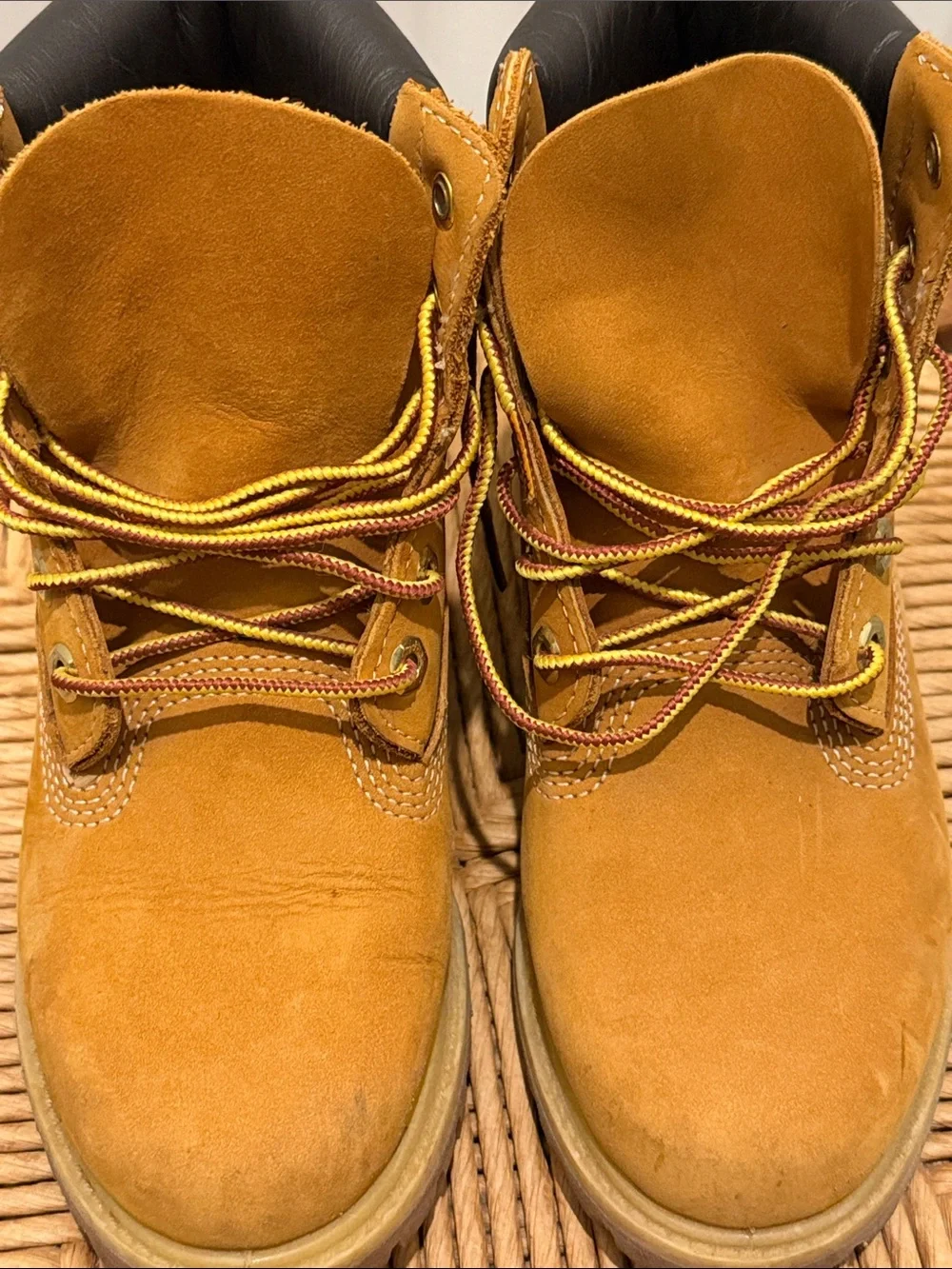 Timberland Wheat Nubuck Boots with Black Collar size 5M